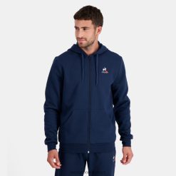 Le Coq Sportif Ayakkabı - Le Coq Sportif Zip mavisi ile kapüşonlu sweatshirt erkekler 0J64V855 giyim