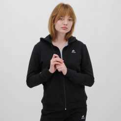Le Coq Sportif Ayakkabı - Le Coq Sportif Zip siyah ile kapüşonlu sweatshirt kadınlar 0J64V8319 giyim