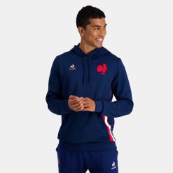 Le Coq Sportif Ayakkabı - Le Coq Sportif kapüşonlu sweatshirt mavi erkekler 0J64V837 giyim